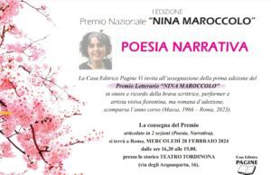 PREMIO LETTERARIO “NINA MAROCCOLO”: MERCOLEDÌ LA PREMIAZIONE A ROMA Premio Letterario